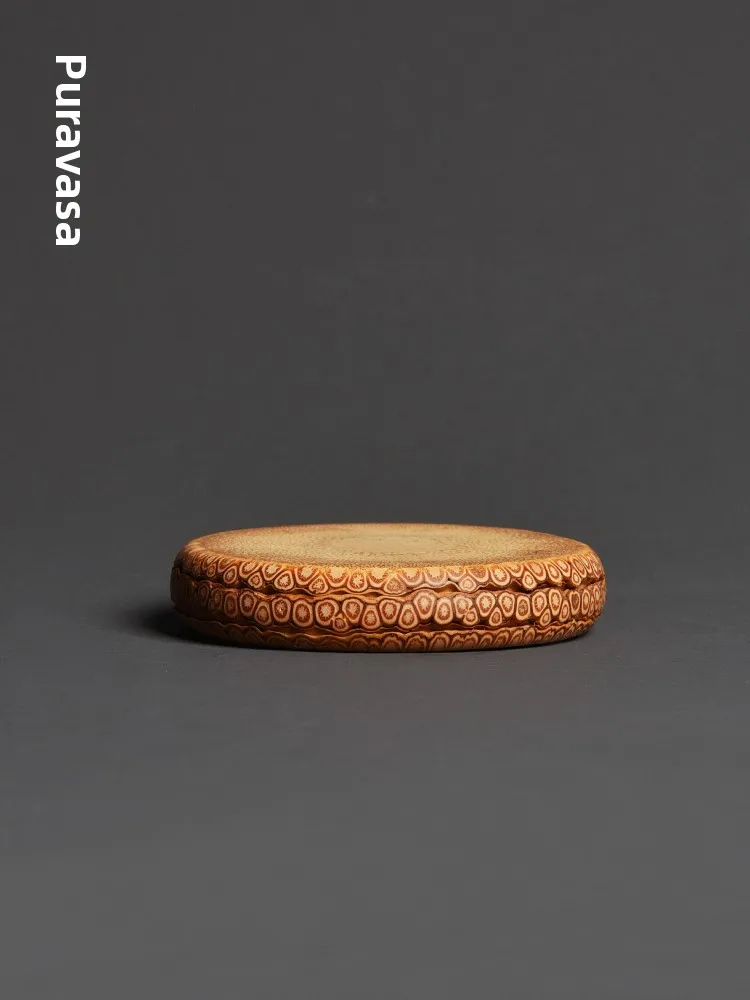 

Hanrted l Old Bamboo Root Material Small round Coaster Precision inding Bamboo Cup Mat Cover Tea Set Coaster