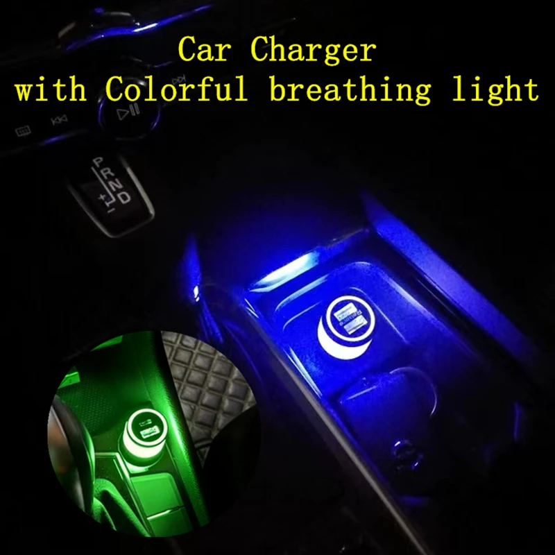 شاحن سيارة مع ضوء ملون للسيارة، إكسسوارات داخلية للسيارات بمنفذين، مدخلات مناسبة لـ 12 فولت أو 24 فولت