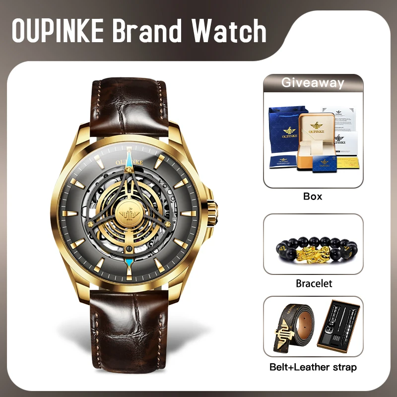 

OUPINKE 3206 Mens Watch Original Brand Automatic Mechanical Watch Skeleton Waterproof Luminous Reloj Watches Luxury Men Gifts