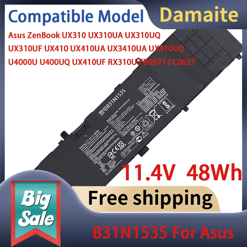 Damaite 11,4 В 48 Втч B31N1535 Аккумулятор для ноутбука Asus ZenBook UX310 UX310UA UX310UQ UX310UF UX410 UX410UA UX3410UA UX410UQ U4000U