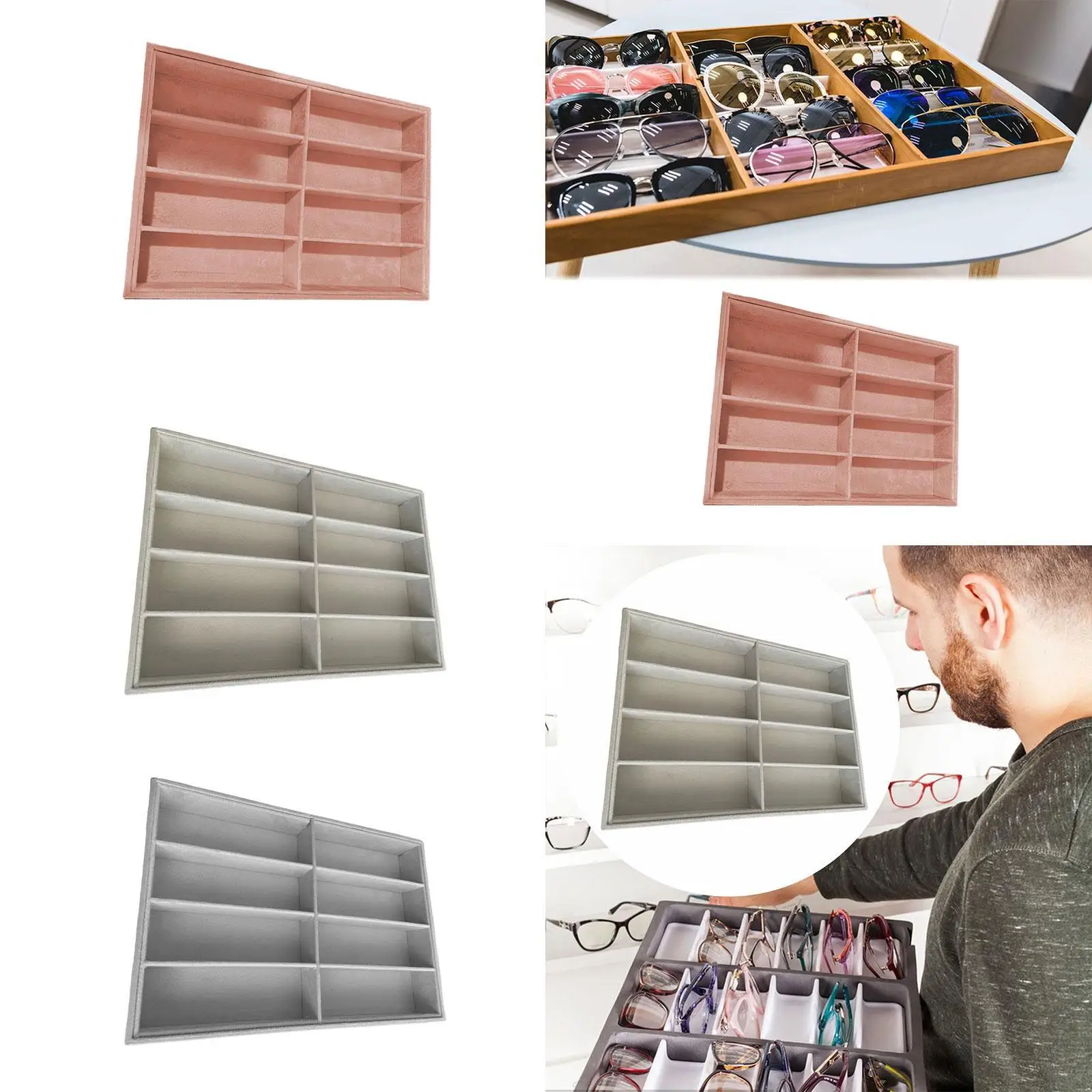 Glasses Display Tray Multipurpose Lightweight Glasses Container Eyewear Storage Box for Dresser Showcase Bedroom Travel Desktop