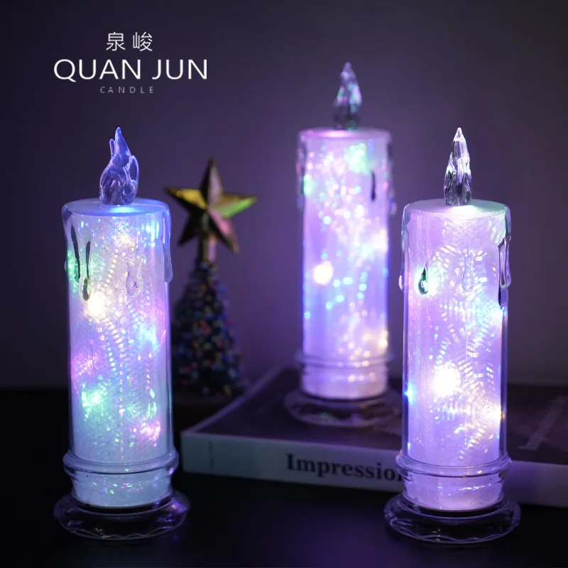 Shadow LED Flameless Candles Romantic Candle Lamp Pillar Refraction Halo Projection Valentine's Day Anniversary Wedding Decor