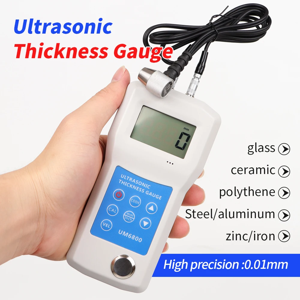 Ultrasonic Espessura Medidor de Teste de Metal Medidor Medidor de Aço Tester Pipe Caldeiras Tanque de Armazenamento de Óleo Grosso Ferramenta de Medição 1260 mm Um6800