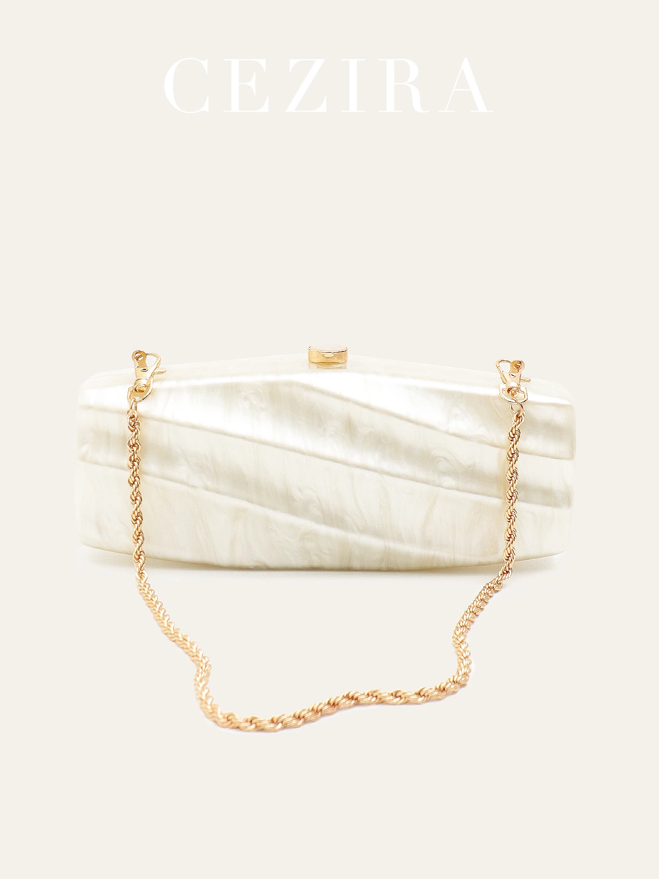 CEZIRA Irregular Twist Shape Marbled Acrylic Evening Clutch For Women Magnet Closure Hard Case Bride Handbag