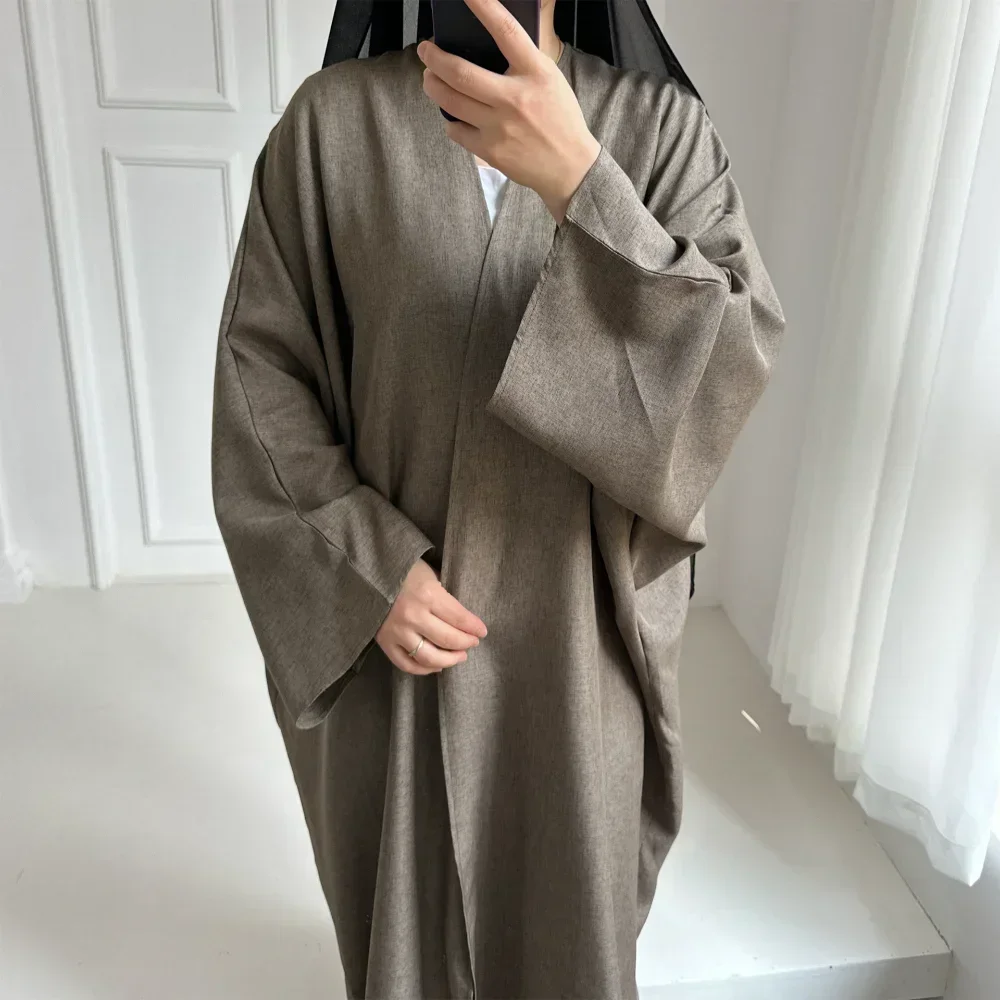 Dubai Abaya Turkey Casual Solid Color Large Size Cardigan Dress Middle East Muslim Trench Coat Kimono Femme Musulmane