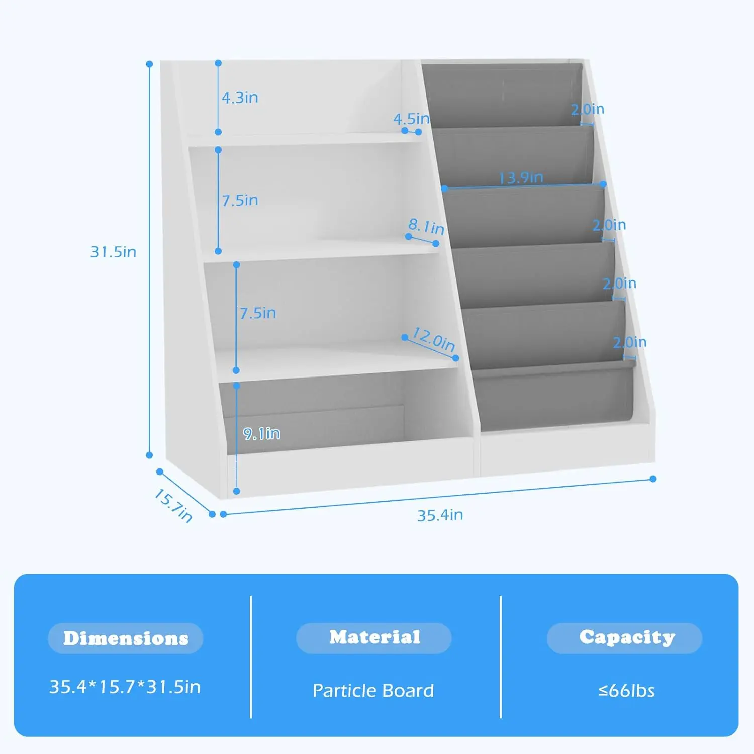 Houten Boekenplank Voor Kinderen, 5 Lagen Sling Peuter Opbergboek En Speelgoed Organizer Boek