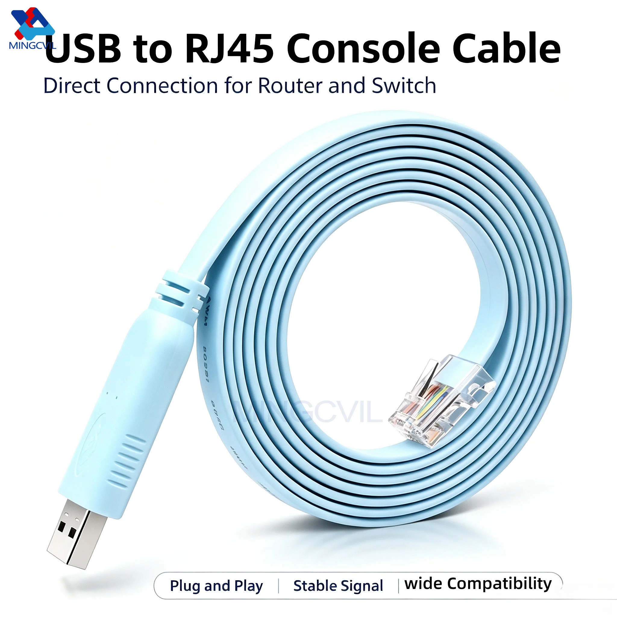 MINGCVIL USB to RJ45 Console Cable RS232 Serial Adapter for Laptop Computer Cisco Router USB RJ 45 8P8C Converter Console Cable