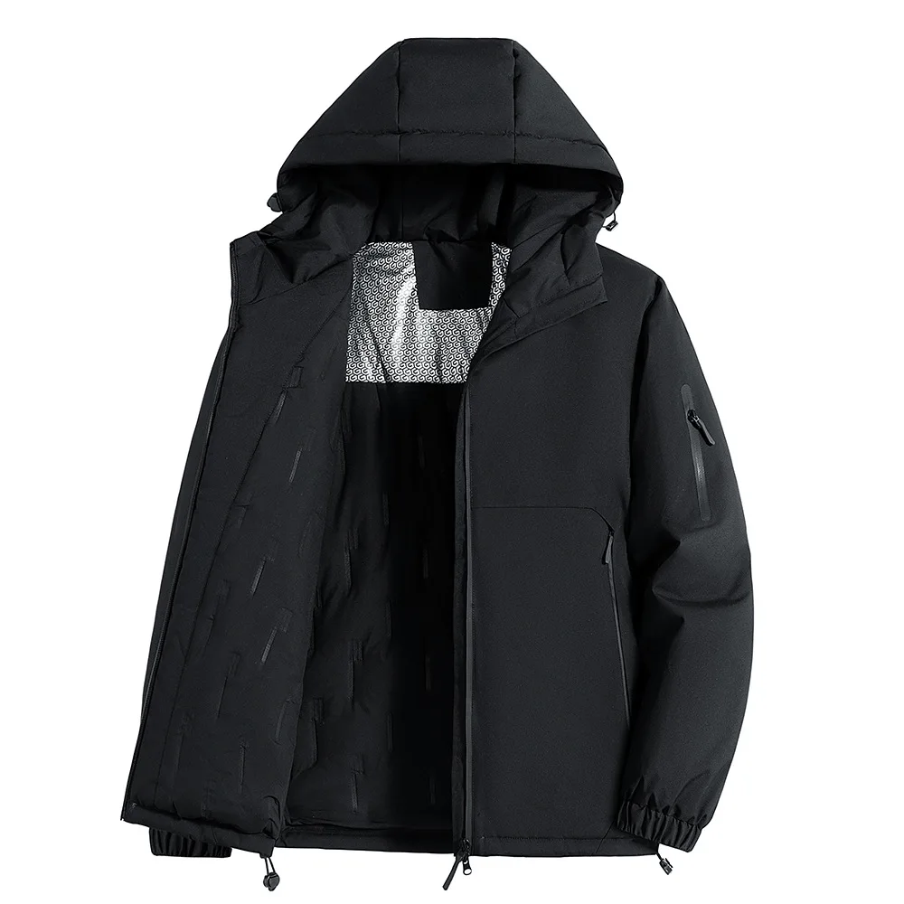Winter Men Down Jacket Thicken Simple Solid Color Long Sleeve Zipper Male Outerwear Cold-proof Outdoor Sport Man Hooded Coat