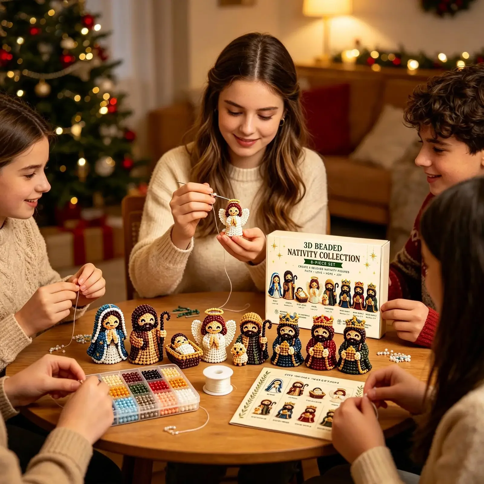 Nativity Bead Craft Kit 3D Beaded Craft Figurines Decor Beading Figures Christmas Kit for Men Women Adults Dad Wife Husband view 4