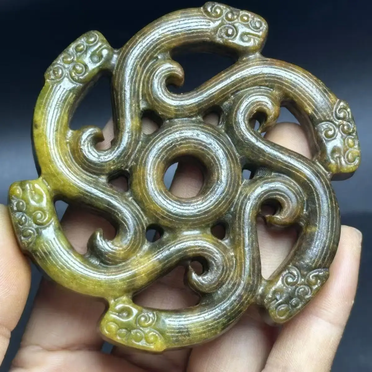 

Old Ancient You Jade Ornaments for Home Office Decorations Traditional Six Dragon Pendants Feng Shui Decors Collectible Gifts