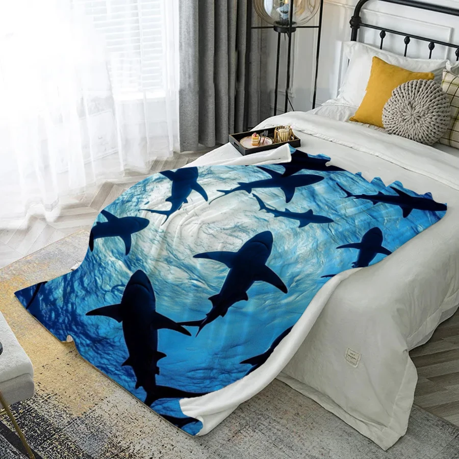 Sharks In Water Microfiber Flannel Cover Blanket Bedroom Living Room Sofa Soft And Comfortable Home Decoration