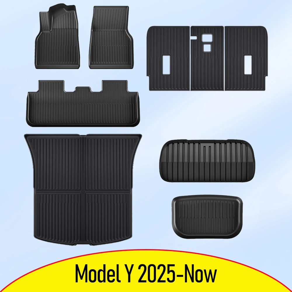 USVOTOV para Tesla Model Y Juniper 2025 2026 alfombrillas TPE revestimiento de carga delantera trasera almohadillas de respaldo alfombrillas de maletero para accesorios Tesla