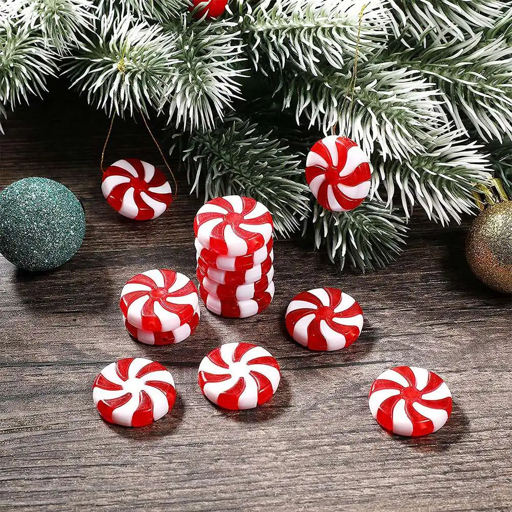 50 Uds. De bastón de caramelo de Navidad, adornos colgantes de menta para árbol de Navidad, decoración navideña, recuerdos de fiesta, 25mm