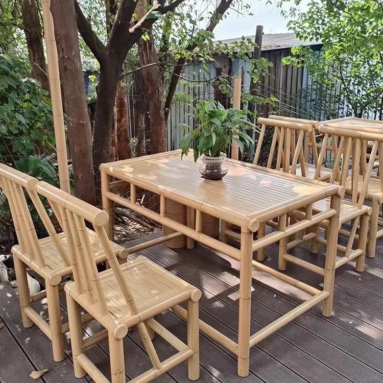 Outdoor tables and chairs, simulated bamboo, courtyard barbecue, camping outdoors, aluminum bamboo tables