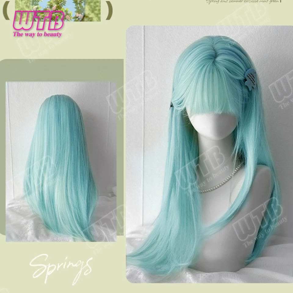 WTB Mint Green Straight Synthetic Lolita Wig with Bangs Suitable for Women and Girls to Wear for Holidays Role-Playing and More view 3