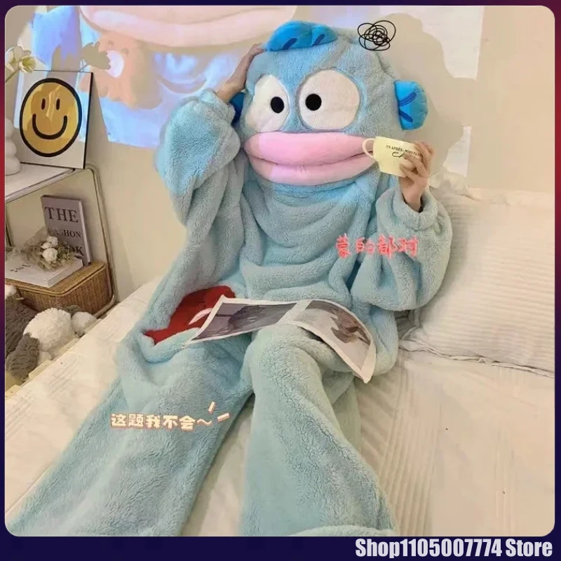

Kawaii Hangyodon Cute Cartoon Funny Jumpsuit Couple Pajamas For Men And Women Winter Thick Coral Fleece Cartoon Pajamas