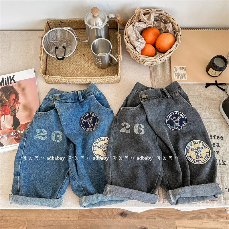 Baby Mädchen Harem Hosen Kinder Casual Hosen Kleinkind Kleidung 2025, Herbst Neue Kinder Lose Hosen Mode Patch Jungen Jeans