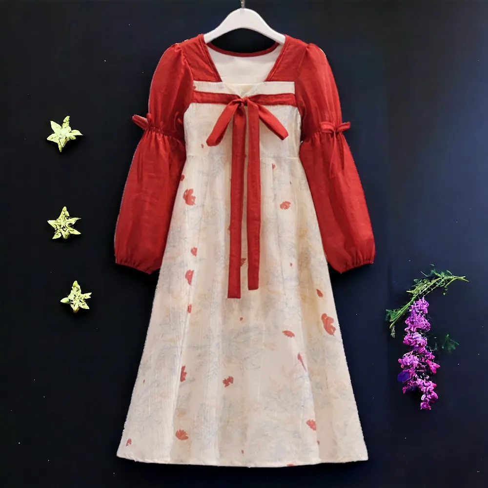 Baby Outfits Girls Lolita Dresses for Kids Floral Maxi Party Dress Long Sleeve Teenagers Children Vestidos 5 6 7 8 9 11 12 Years