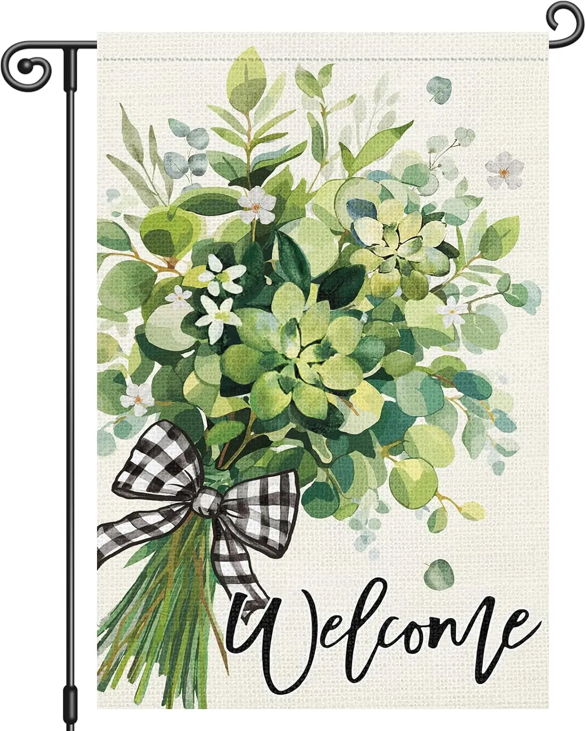 Louise Maelys Spring Welcome Garden Flag Floral Plaid Bouquet Double Sided 12x18 Inch Flower Seasonal Small Burlap Holiday Y AAS