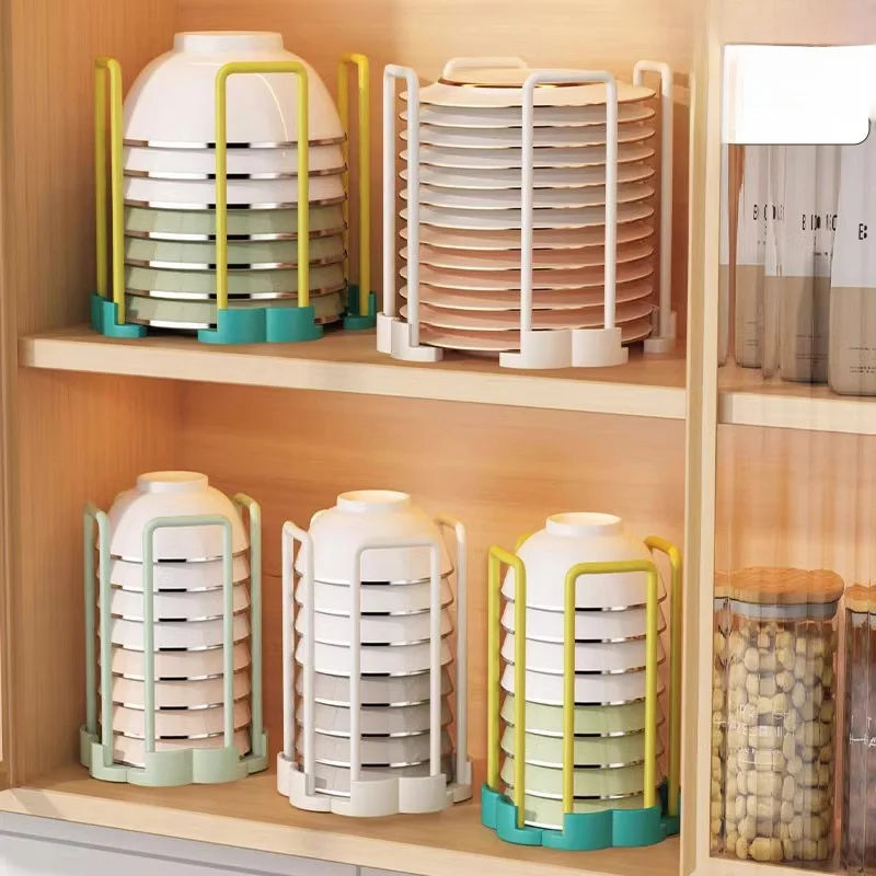 kitchen-bowl-rack-sink-storage-holder-multi-functional-expandable-single-layer-rotating-rice-bowl-organizer-plastic-shelf