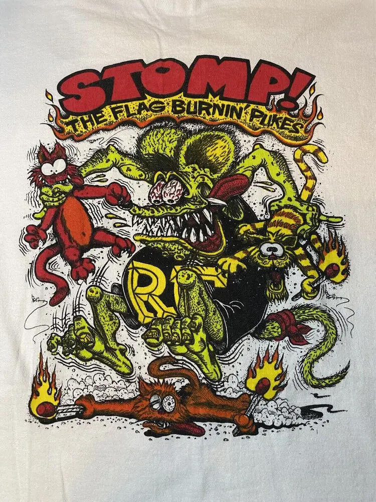 STOMP THE FLAG BURNIN PUKES Ed Roth RAT FINK Shirt White Unisex S-5XL NE1998