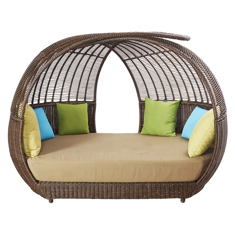 

Luxury Brown Poolside Wicker Sunbed Furniture Outdoor Beach Aluminum Rattan Round Chaise Lounge bed