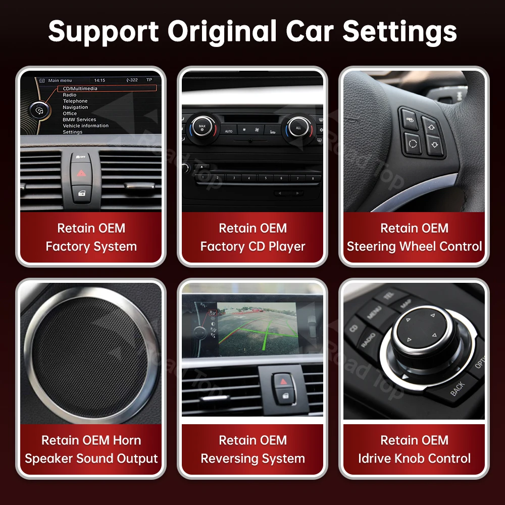 RoadTop CarPlay Android Auto Multimedia Display Screen For BMW 1 Series E81 E82 E87 E88 2004-2012 CCC CIC System/NO OEM Screen