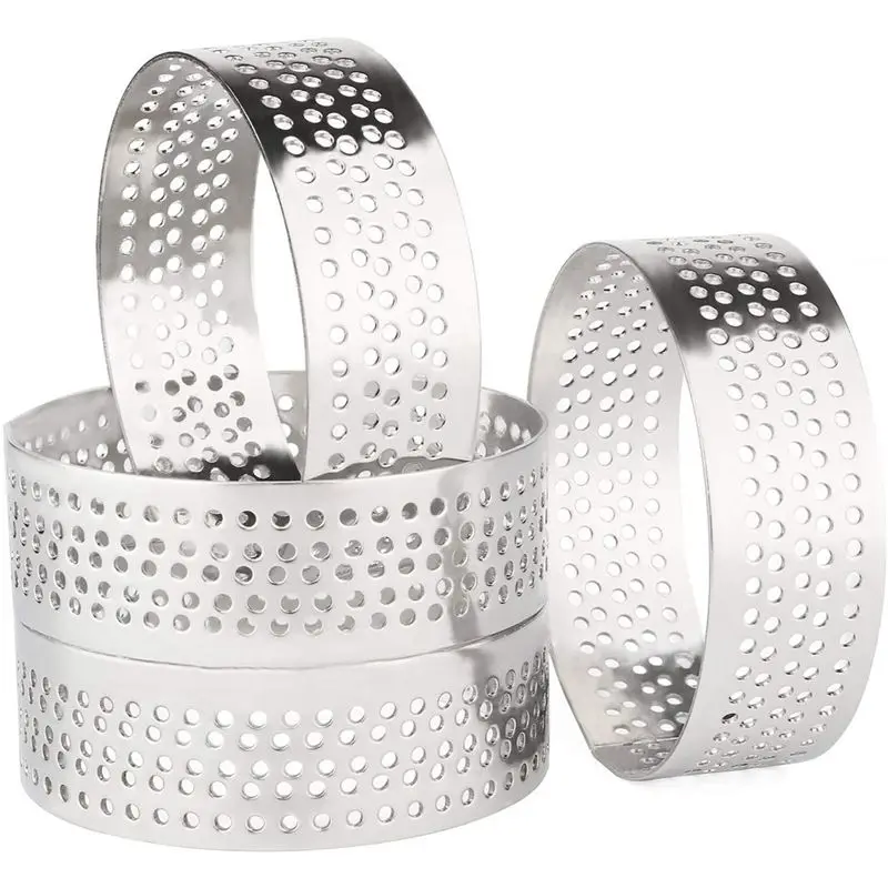 AFOURT-40 Stück 4,5 cm Runde Edelstahl Perforierte Nahtlose Tortenringe Quiche-Ring Tartelette-Form mit Loch Tortenring – Detail 5