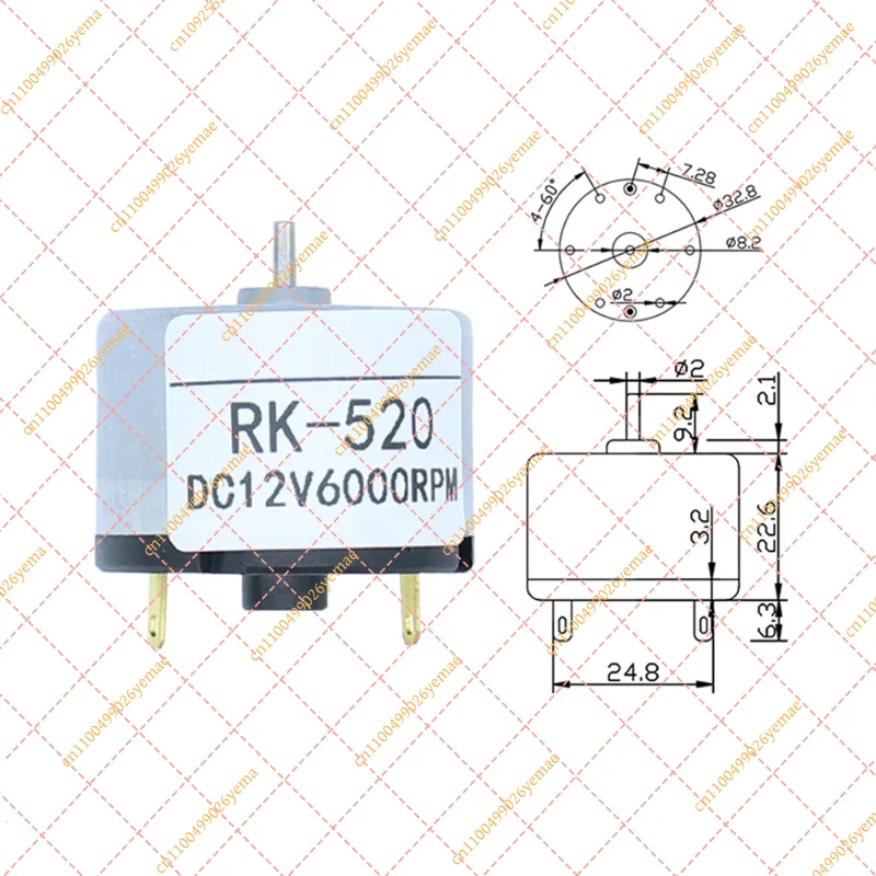 6V 12V 24V Mini Carbon Brush DC Motor, High Speed 6000/8000/10000 RPM Low Noise Long Lifespan
