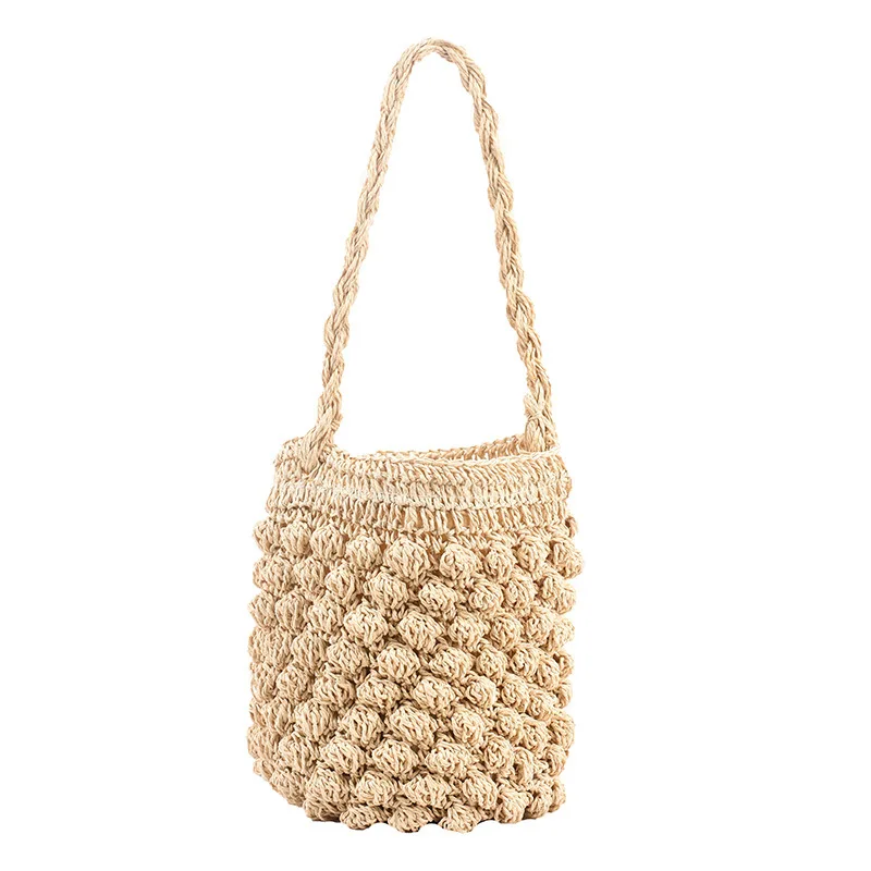 Straw Woven Bag 2022 New Bag Women's Beach Vacation Woven Bucket Bag Hollow Net Red Shoulder Messenger Bag Wholesale