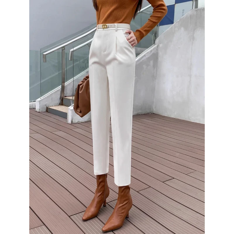 Woolen Harem Pants Women's Autumn and Winter2024New Thick High Waist Skinny Pants Commuting Figure Flattering Casual Ankle-Lengt