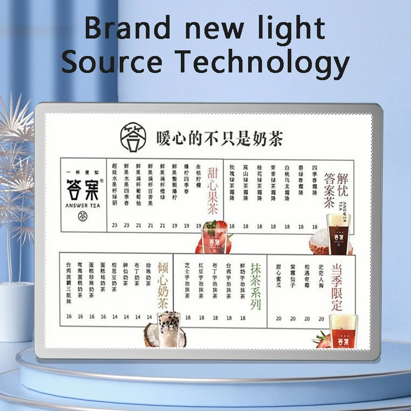 Milk tea shop luminous menu display lightbox ordering plate price list design and production ultra-thin desktop LEDA3A4