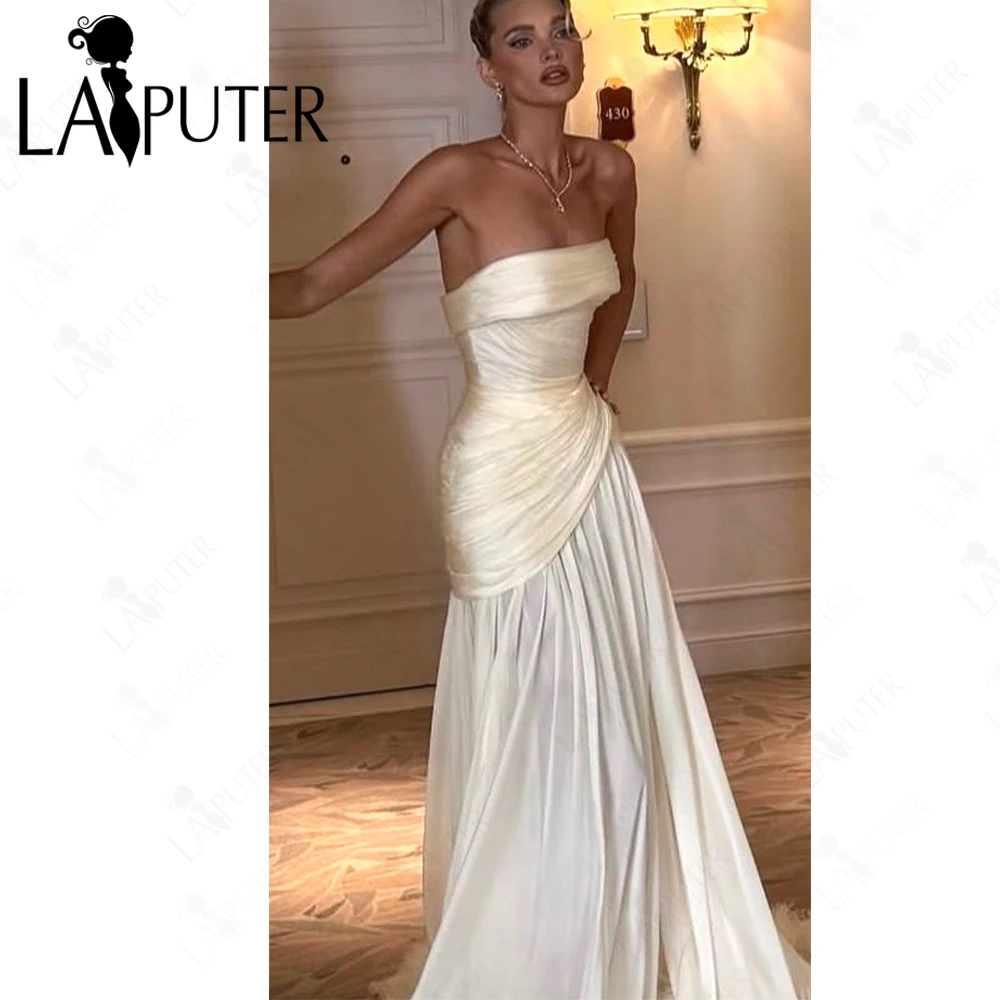 Chiffon Pink Evening Dresses Off Shoulder Wide Lapel Neck Prom Gown Ruching Chest Hips Pleat Flowing Woman Trumpet Formal Dress