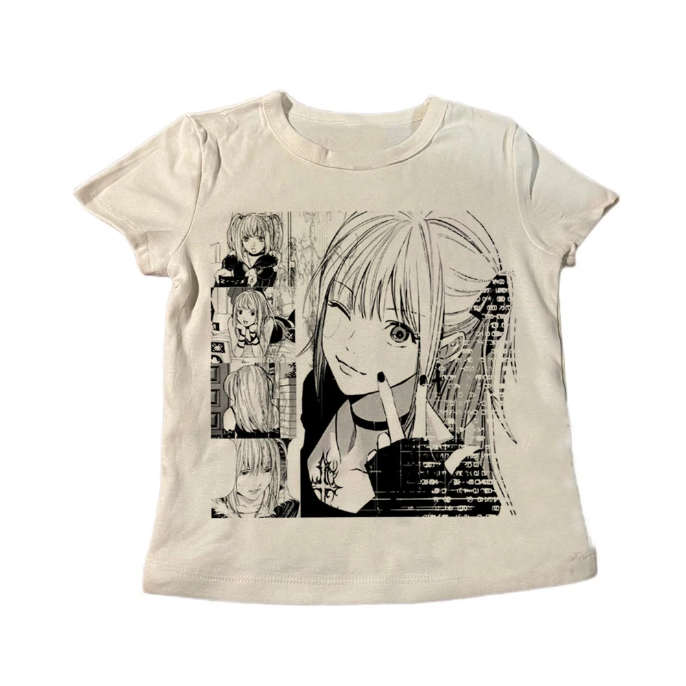 Damen Death Note Misa Amane Manga Panel Grafik Langarm-Oberteil Anime Y2K Harajuku Gothic Slim Weißes Crop-Shirt Streetwear – Detail 4