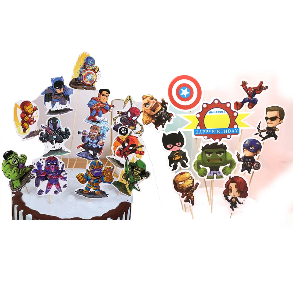 1set/lot Avengers Superheroes Theme Decorations Cake Topper Theme Boys Birthday Party Supplies Baby Shower Gift Cupcake Picks