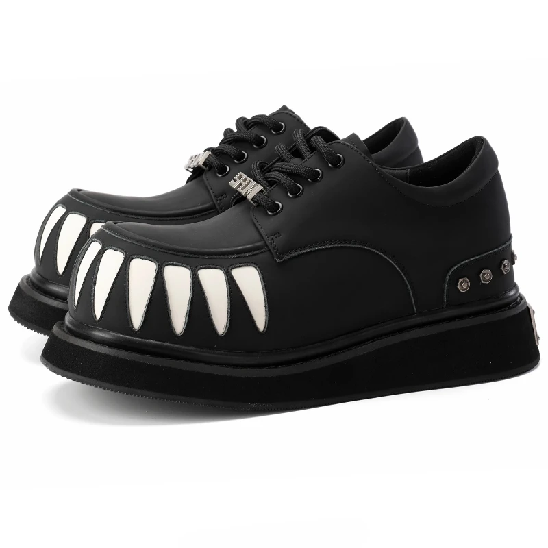 

Black and Red Wide Version Derby Shoes for Men's Genuine Leather Breathable Comfort Casual Board Shoes Height Increasing Shoes