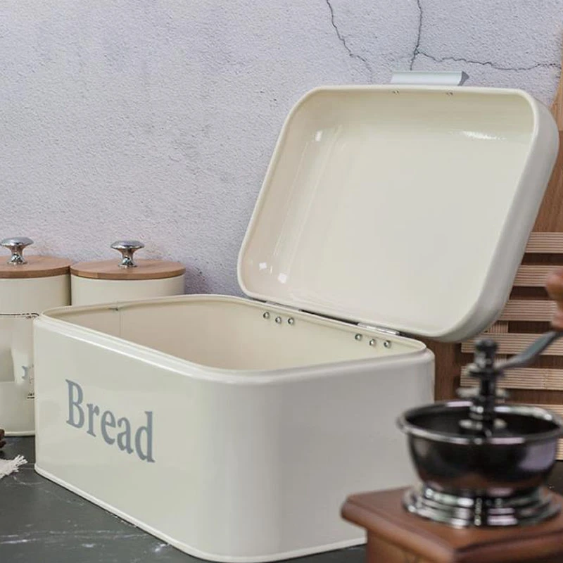 Vintage Bread Box Cupboard Iron Snack Box Desktop Finishing Dust-Proof Storage Box Storage Bin Keeper Food Kitchen Shelf Decor