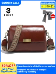 Zency Vintage Classic Genuine Leather Handbag for Women Large Capacity Crossbody Shoulder Bag Flap Purse Satchel with 2 Straps