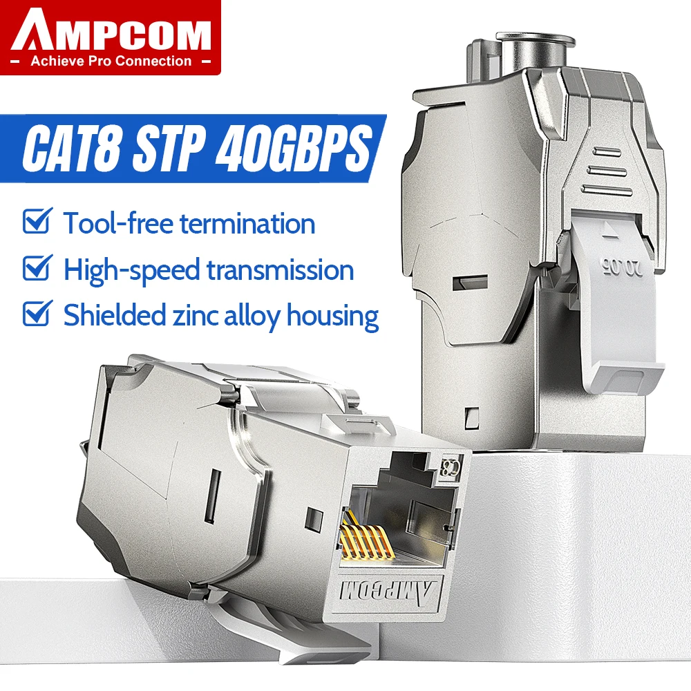 AMPCOM 12 Pcs RJ45 Shielded Cat6A CAT7 Keystone Jack, Zinc-Alloy RJ45 Tool-Free Coupler Zinc Alloy Module Coupler Adapter
