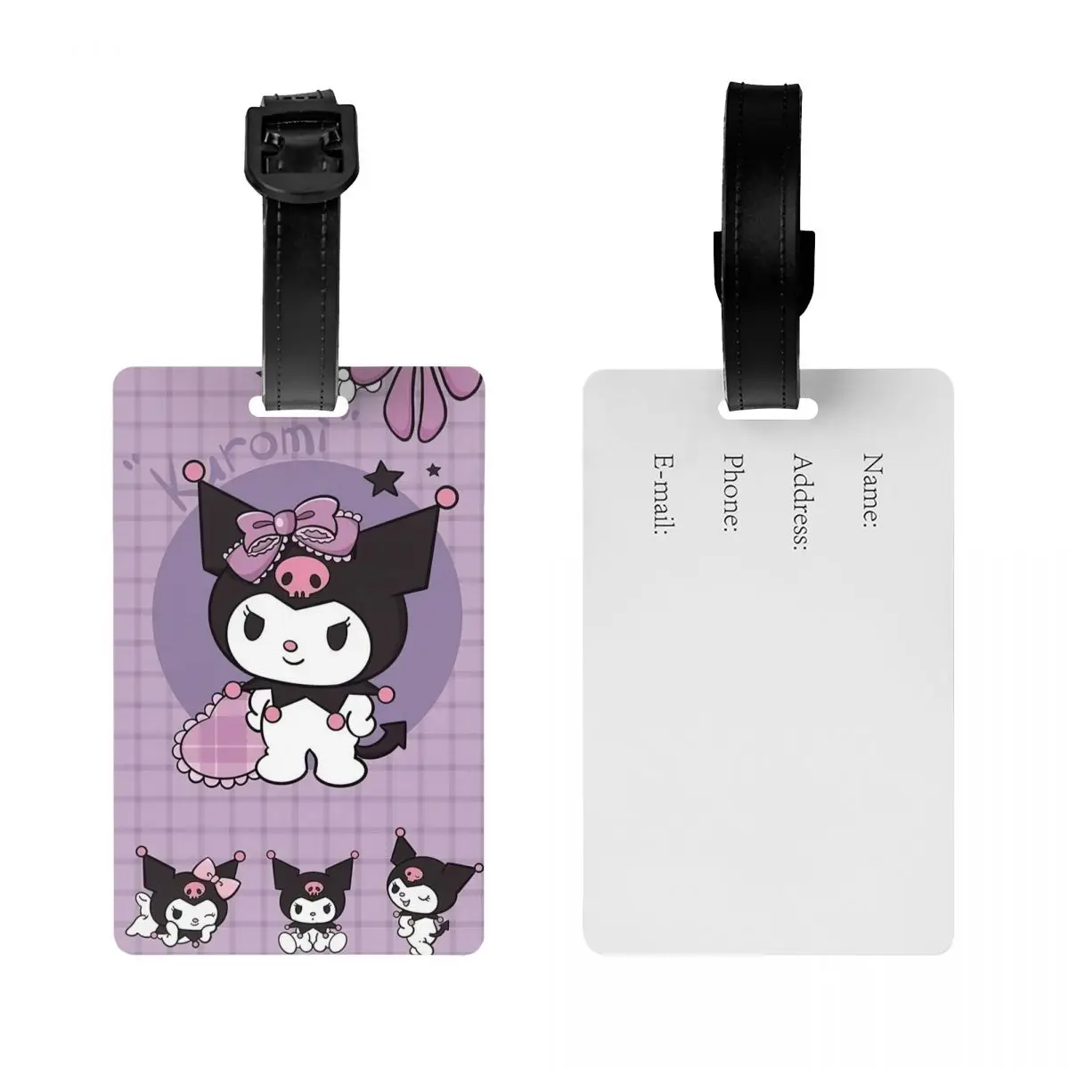 Purple Kuromi Luggage Tag Kawaii Cartoon Travel Bag Suitcase Privacy Cover ID Label