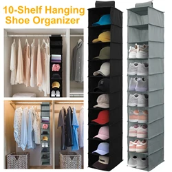 10-Shelf Hanging Shoe Organizer Non-Woven Fabric Hanging Shoe Shelves Multipurpose Foldable Shoes Container Rack Space-Saving