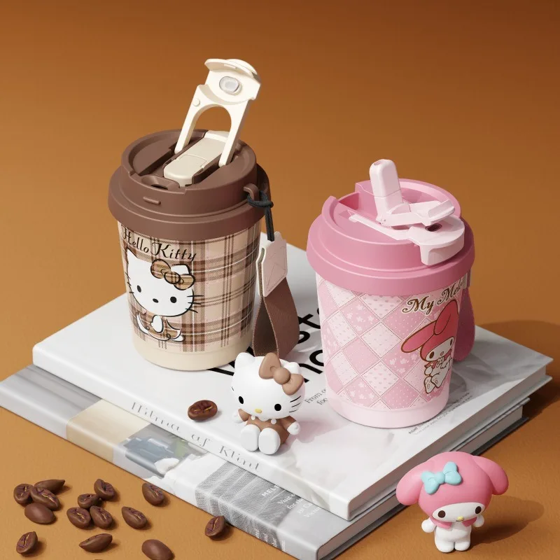 X&W Sanrio Hello Kitty  Insulated Coffee Mug 316 Stainless Steel Dual Drink Tumbler with Straw Lanyard Water Cup Birthday Gift