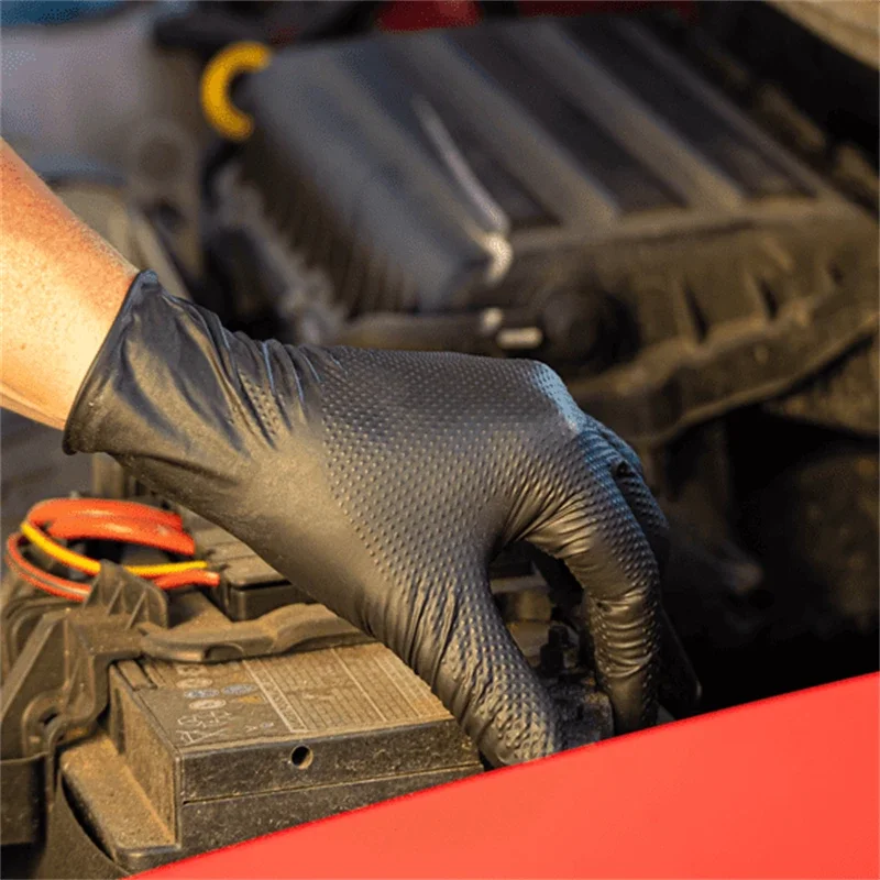 Robuste schwarze Nitrilhandschuhe, 8 Mil, industrielle Einweghandschuhe mit diamantstrukturiertem Griff für mechanische Sicherheits- und Arbeitshandschuhe – Detail 16