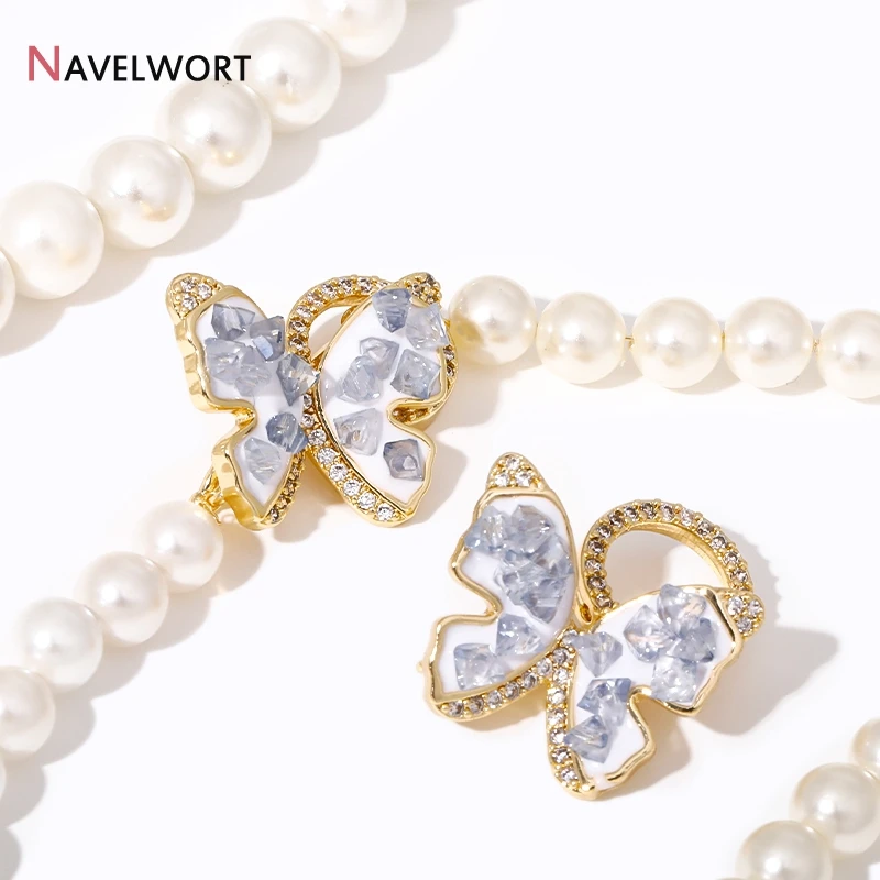 18K Gold Plated Butterfly Shape Connector Clasp For Beaded Necklaces,Inlaid Zircon Pearl Necklace Clasps,DIY Jewelry Materials