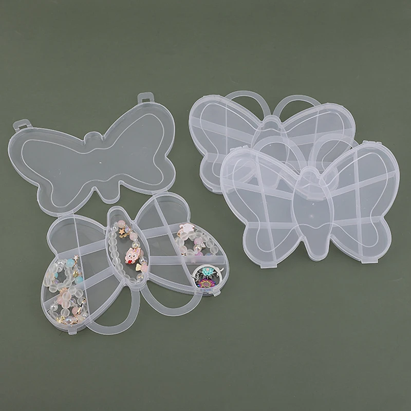 Boîte de rangement en plastique papillon dessin animé mignon, conteneur pour perles, boîte à boucles d'oreilles, présentoir à ongles, étui à bijoux