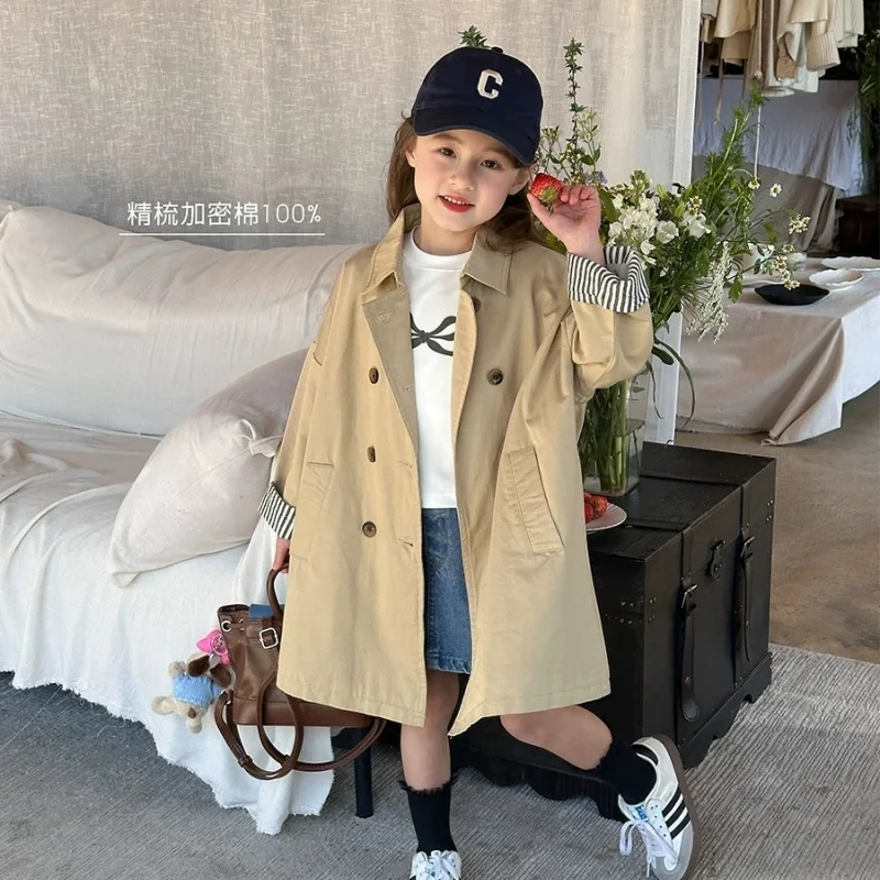 

Girl's Casual Coat 2026 Spring/autumn New Fashionable British-style Mid-length Trench Coat Spring Outing Gift