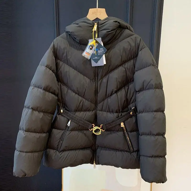 

Women's Thiened Du down Jaet with Belt Winter Coat Warm Snug Fit Faionable Puffy Coat Sweet Sle Polyester Fabric