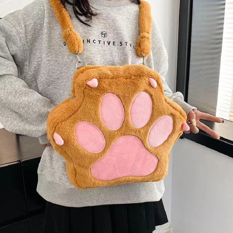 36cm Cat Claw Plush Backpack Large Capacity Women Plush Crossbody Bag Girl Cartoon Fluffy Storage Shouder Bag School Bags Gifts