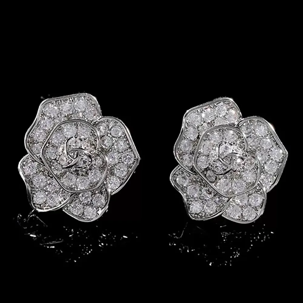 Missvikki New Luxury Romantic Bloom Flower Earrings Full Elegant Shiny Cubic Zirconia for Women Bridal Wedding Party Jewelry