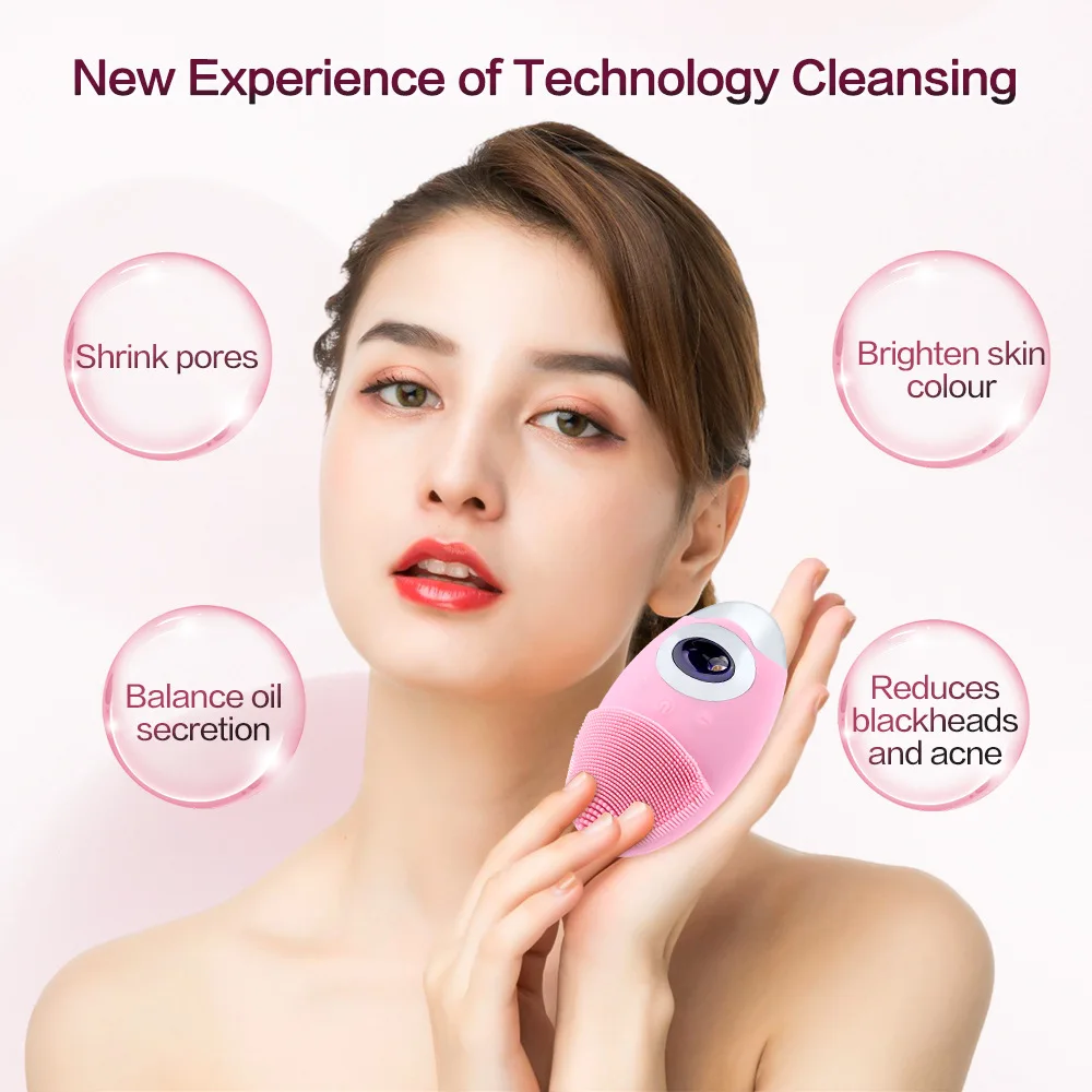 New style silicone facial cleanser pore cleansing blue light acne cleanser electric face wash brush gift